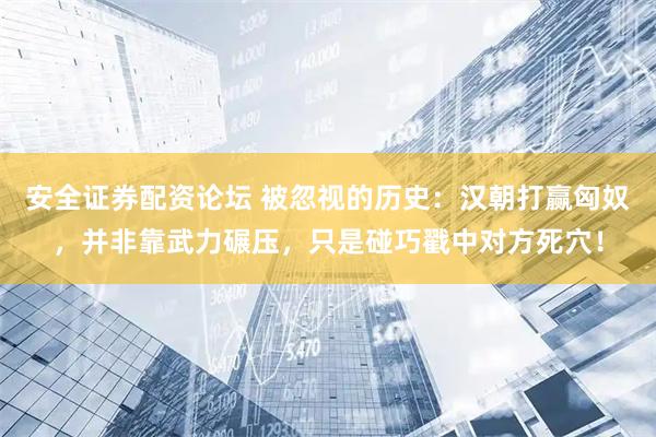 安全证券配资论坛 被忽视的历史：汉朝打赢匈奴，并非靠武力碾压，只是碰巧戳中对方死穴！